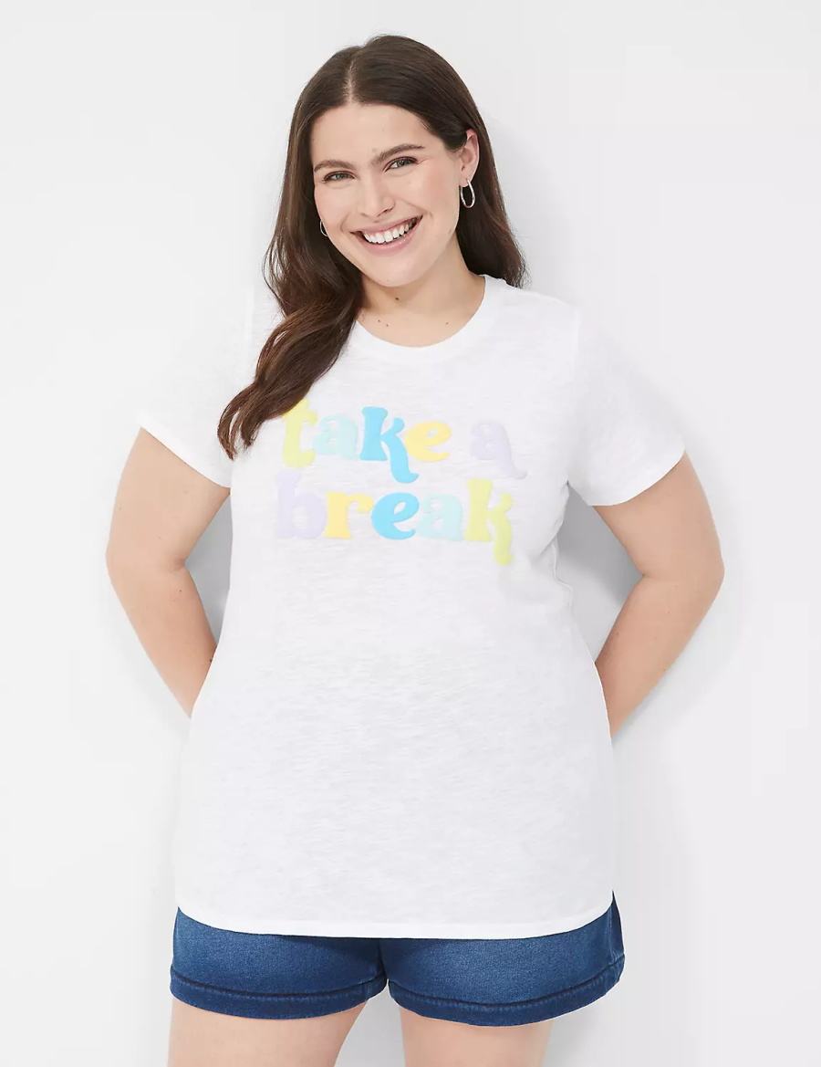 Lane Bryant Take a Break Graphic Tee Women T Shirts White | ERW1164LD