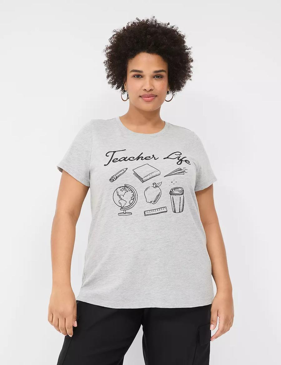 Lane Bryant Teacher Life Graphic Tee Women T Shirts Light Grey | VGZ9416SR