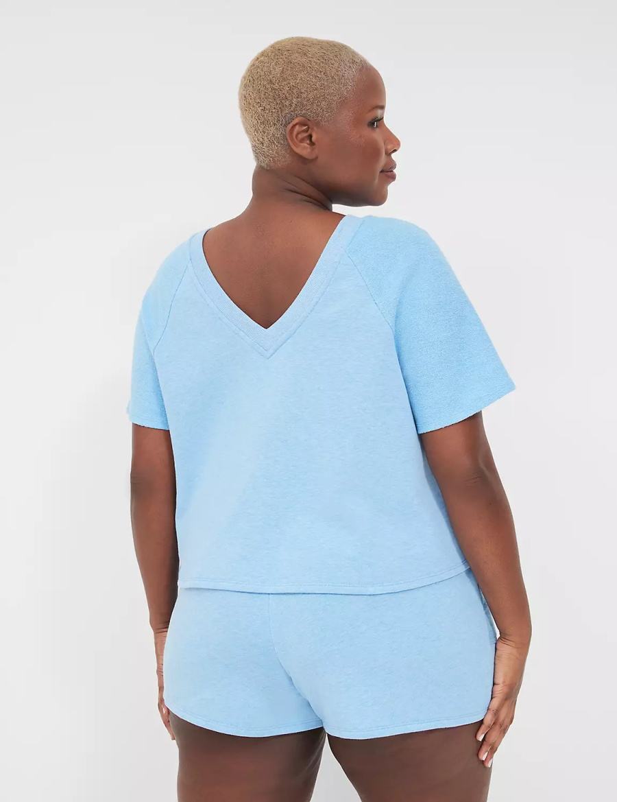 Lane Bryant Terry Fleece Tee Women T Shirts Blue | TUL9536KO