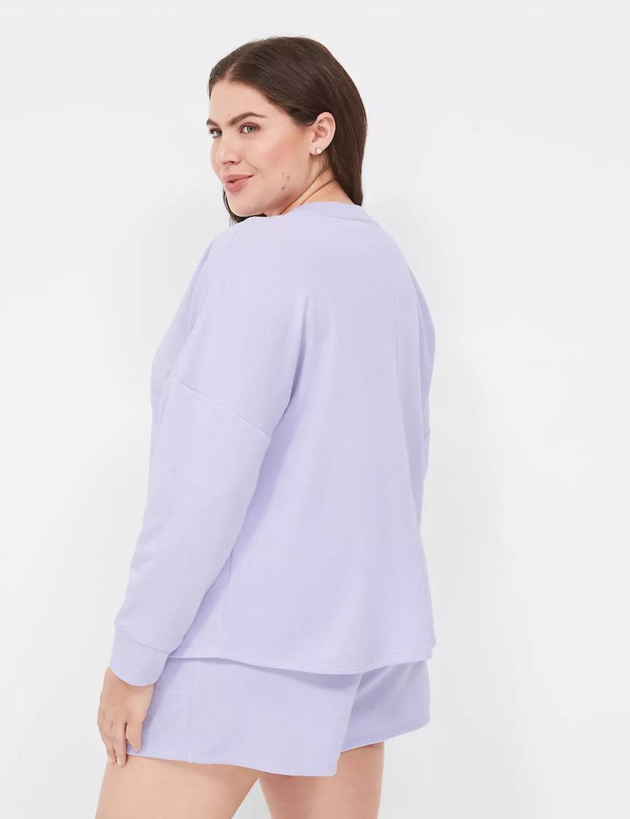 Lane Bryant Terry Fleece V-Neck Top Women T Shirts Purple | EJN351EB