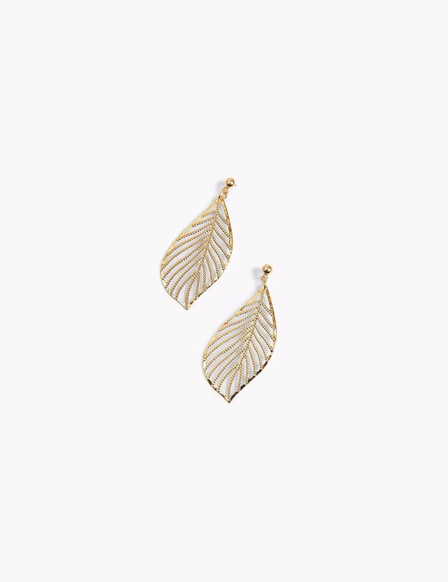 Lane Bryant Textured Metal Leaf Drop Women Earrings Gold | TLQ5372ZA