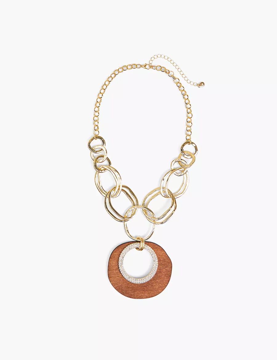 Lane Bryant Textured & Wood Multi-Circle Women Pendant Necklace Gold | YHZ5082UQ