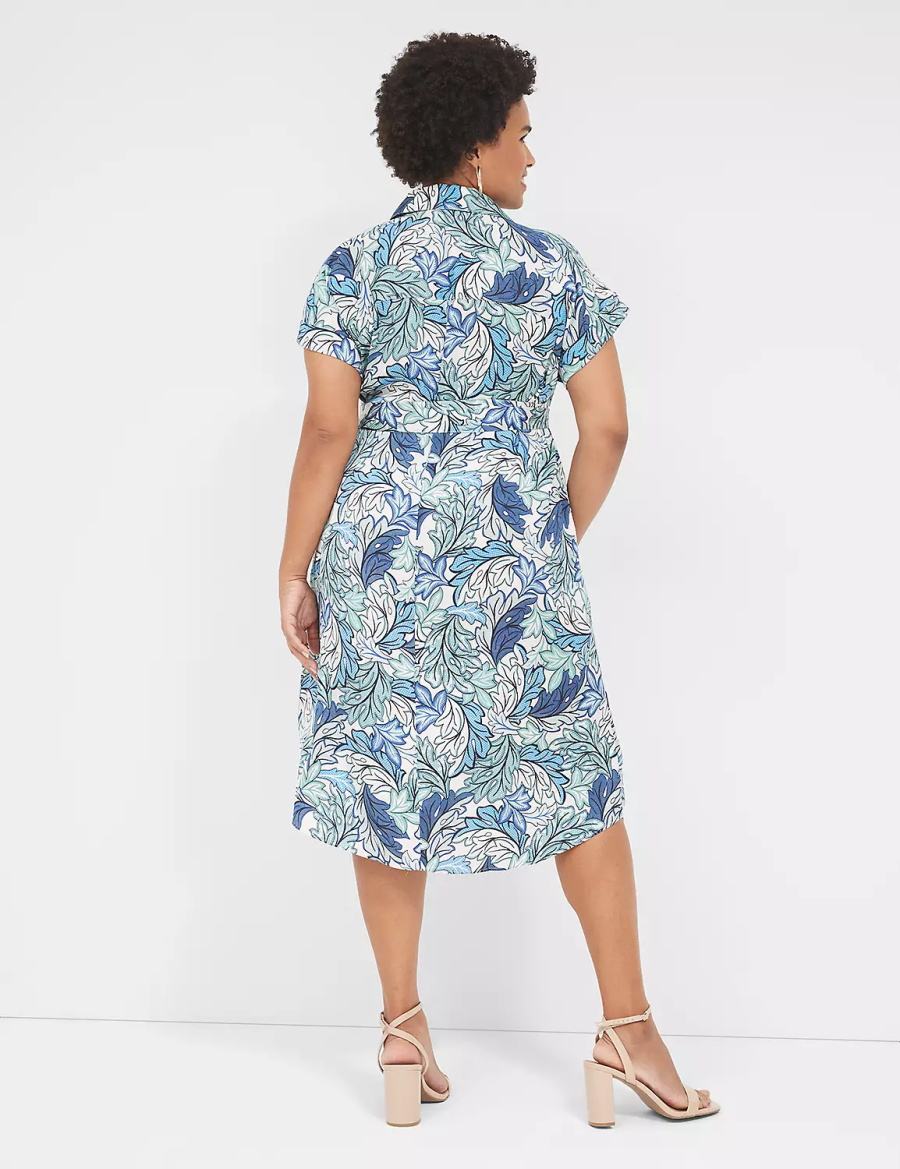 Lane Bryant Tie-Waist Midi Women Shirt Dress Blue Multicolor | VRA1385KK