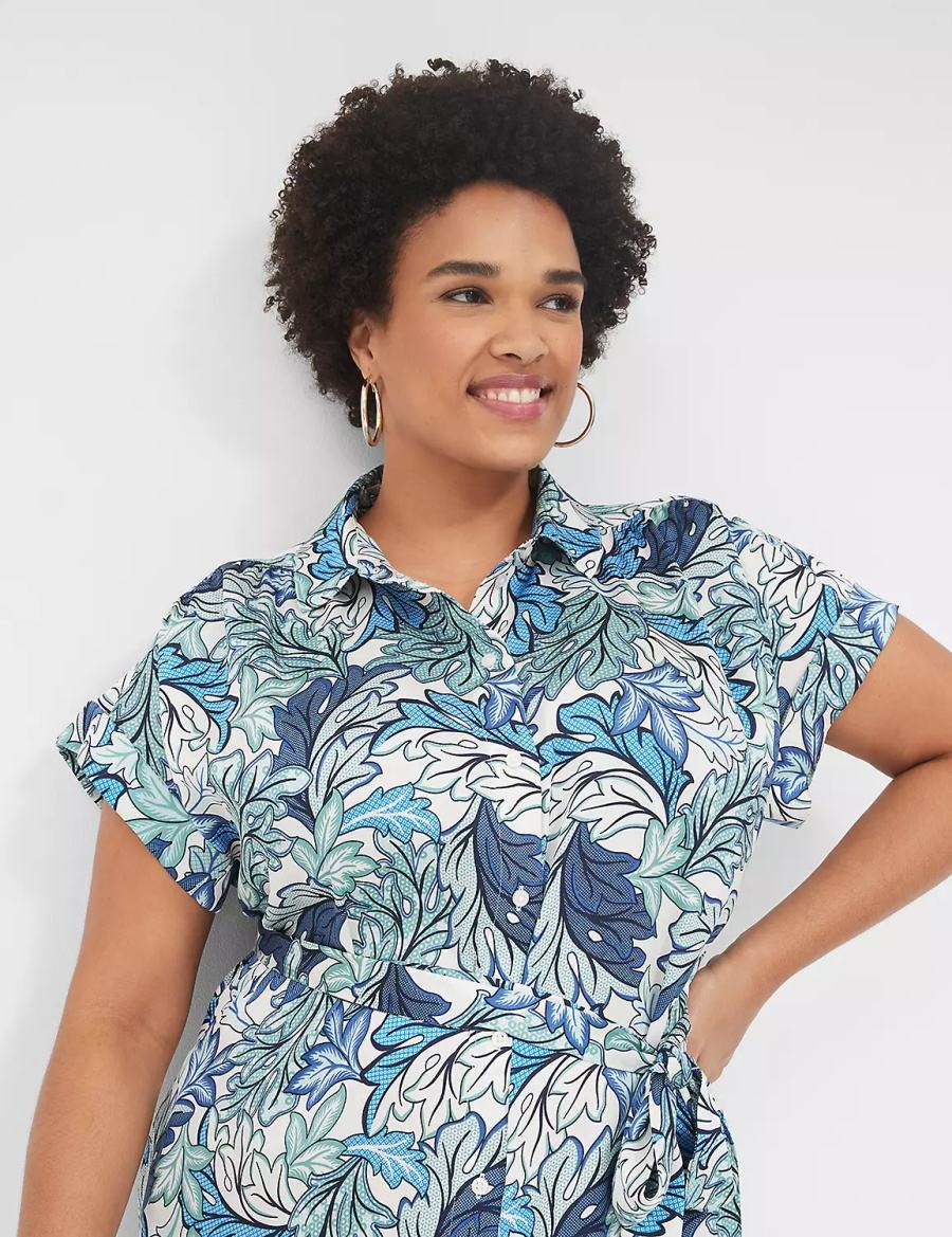 Lane Bryant Tie-Waist Midi Women Shirt Dress Blue Multicolor | VRA1385KK