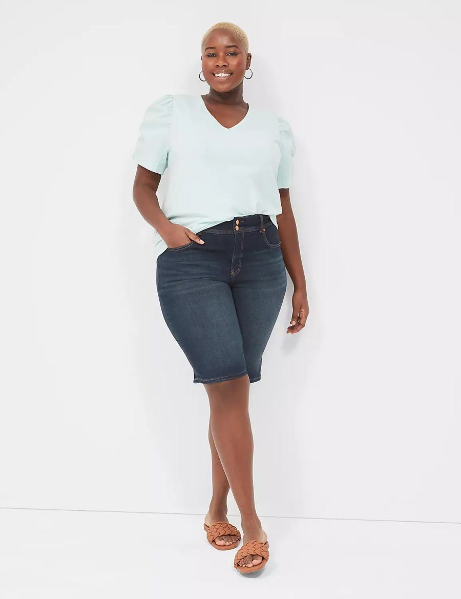 Lane Bryant Tighter Tummy Fit High-Rise Bermuda Jean Women Shorts Dark Blue | JEX1461HZ