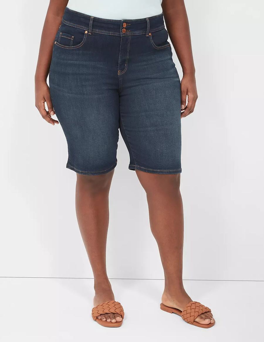 Lane Bryant Tighter Tummy Fit High-Rise Bermuda Jean Women Shorts Dark Blue | JEX1461HZ