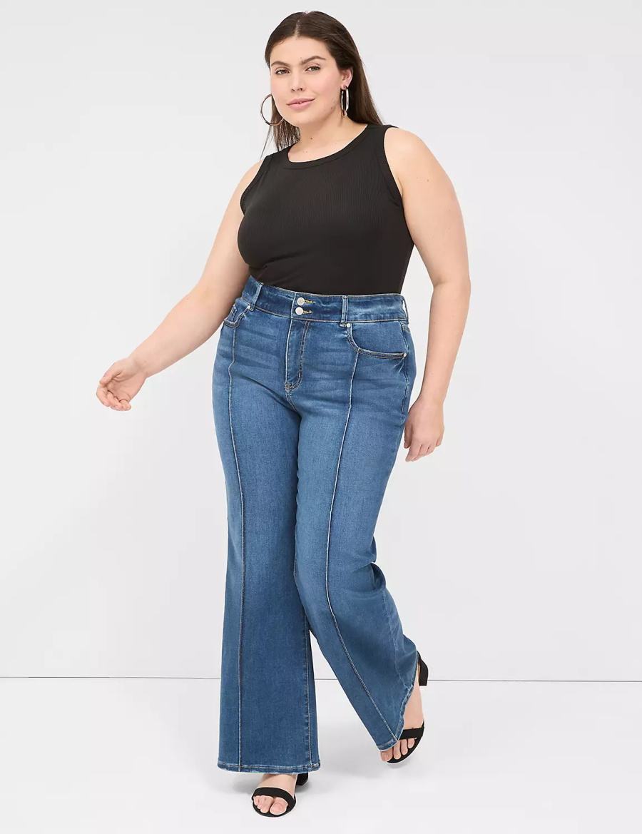 Lane Bryant Tighter Tummy Fit High-Rise Flare Women Jeans Blue | VSY4464TA