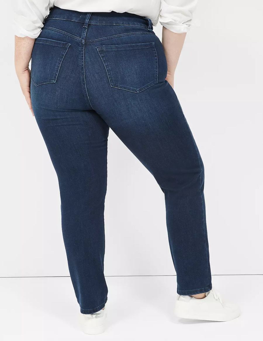 Lane Bryant Tighter Tummy Fit High-Rise Straight Women Jeans Dark Blue | UGW9369QN