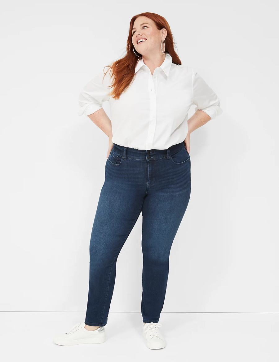 Lane Bryant Tighter Tummy Fit High-Rise Straight Women Jeans Dark Blue | UGW9369QN