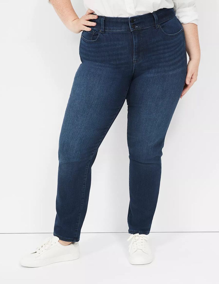 Lane Bryant Tighter Tummy Fit High-Rise Straight Women Jeans Dark Blue | UGW9369QN