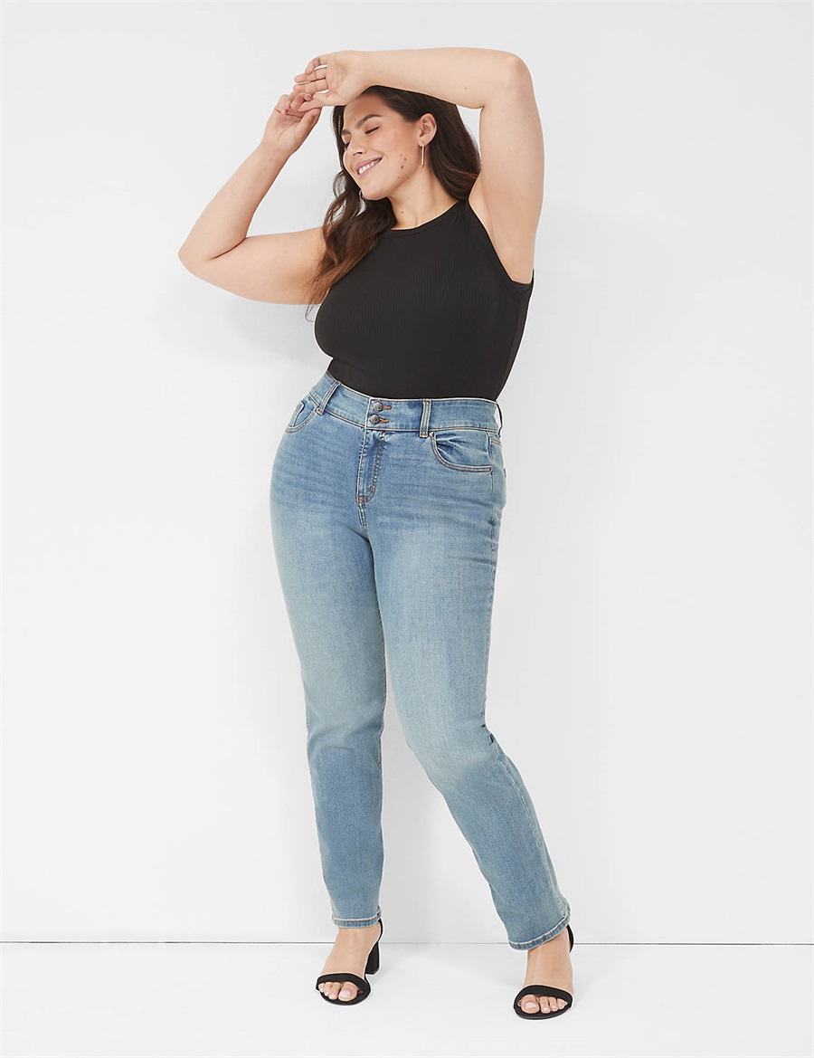 Lane Bryant Tighter Tummy High-Rise Straight Women Jeans Blue | HFL10086QH