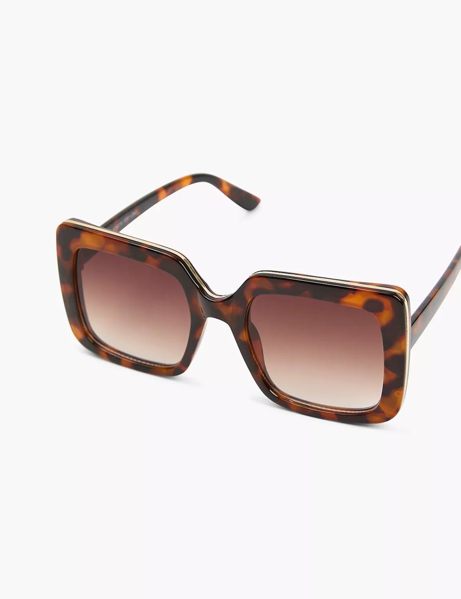 Lane Bryant Tortoiseshell Print With Goldtone Trim Square Women Sunglasses Brown | AVN7189DI