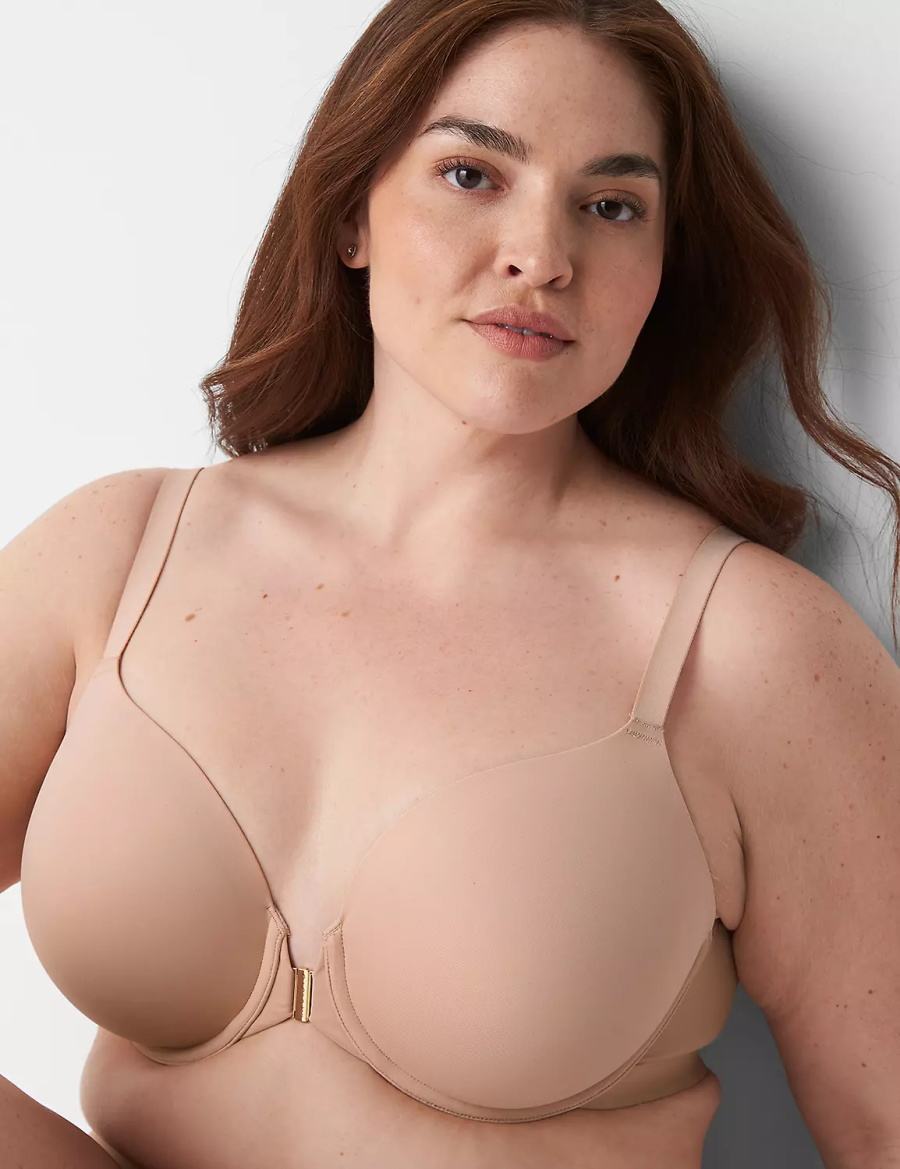 Lane Bryant Totally Smooth Full Coverage Front-Close Women Bralettes Beige | ZMB952EY