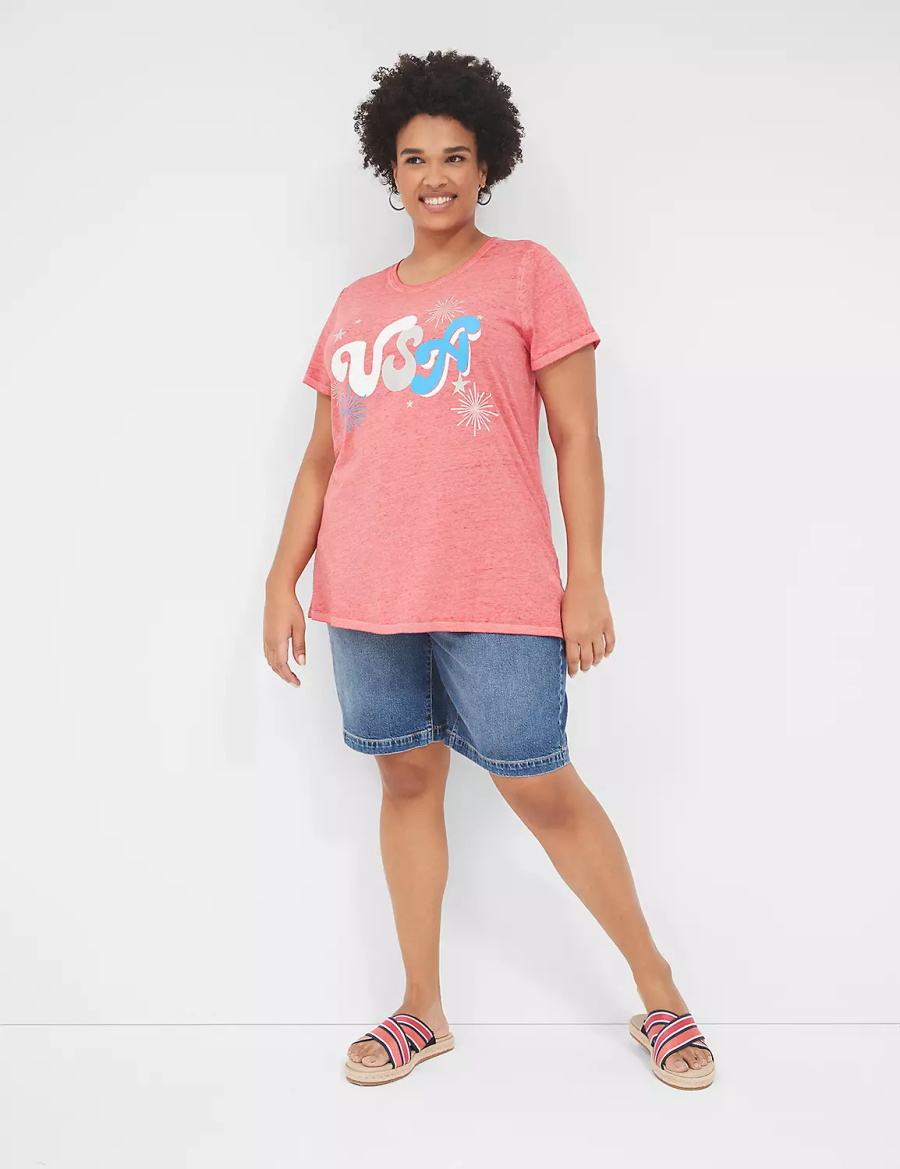 Lane Bryant USA Graphic Tee Women T Shirts Red | BEX9277JP