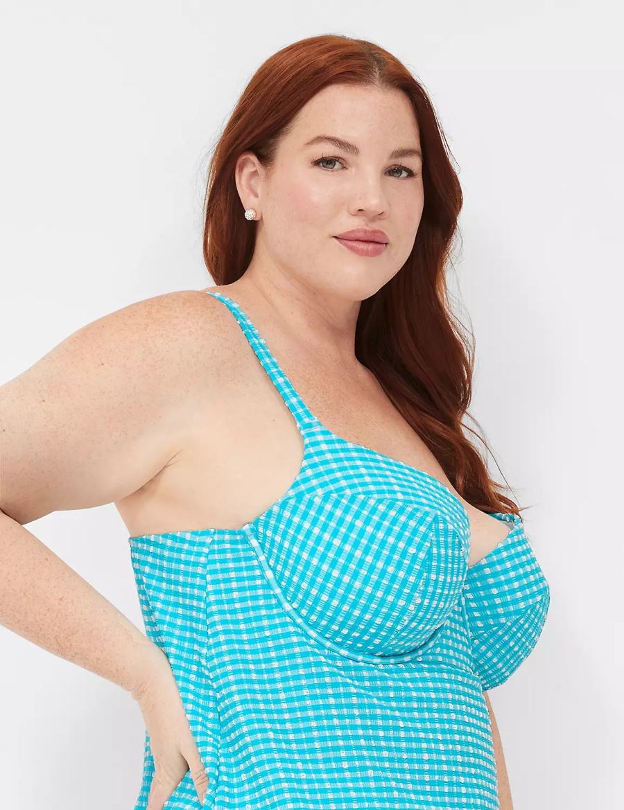 Lane Bryant Underwire Balconette Tankini Women Bikini Top Blue White | PBL6257XT