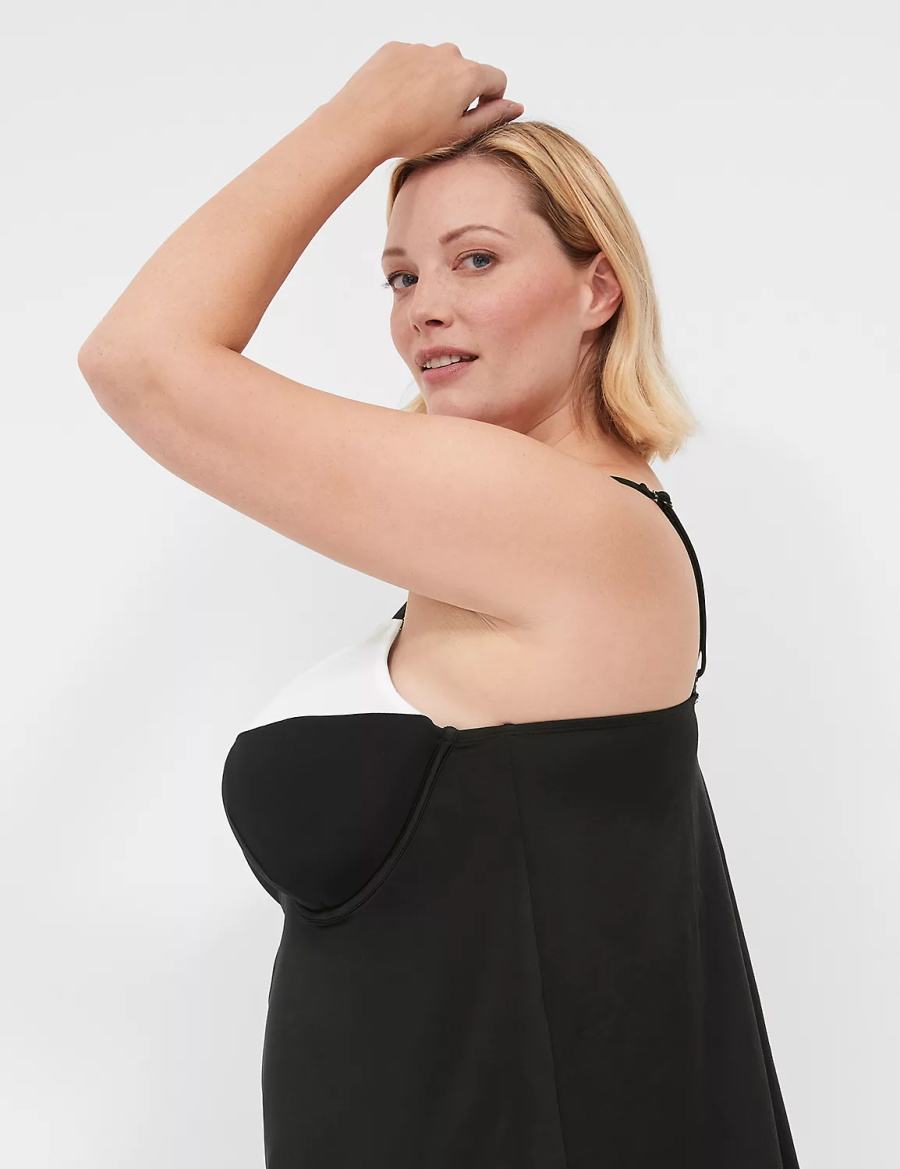 Lane Bryant Underwire Balconette Tankini Women Bikini Top Black | GAL8166IW