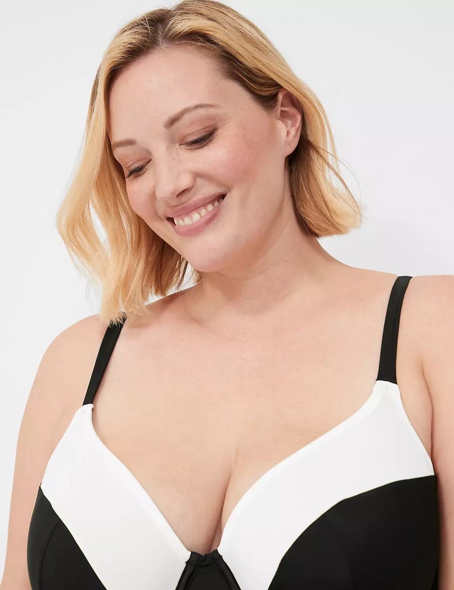 Lane Bryant Underwire Balconette Tankini Women Bikini Top Black | GAL8166IW