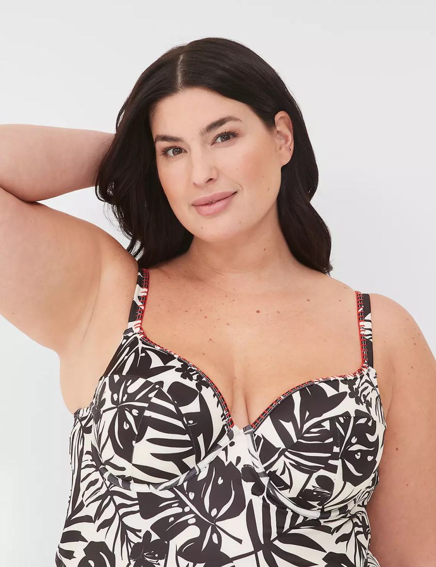 Lane Bryant Underwire Balconette Tankini Women Bikini Top White Black | JKB7574EN