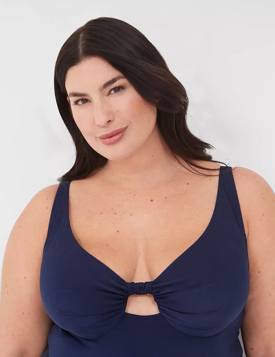 Lane Bryant Underwire Knot-Front Tankini Women Bikini Top Blue | EQV6542LV