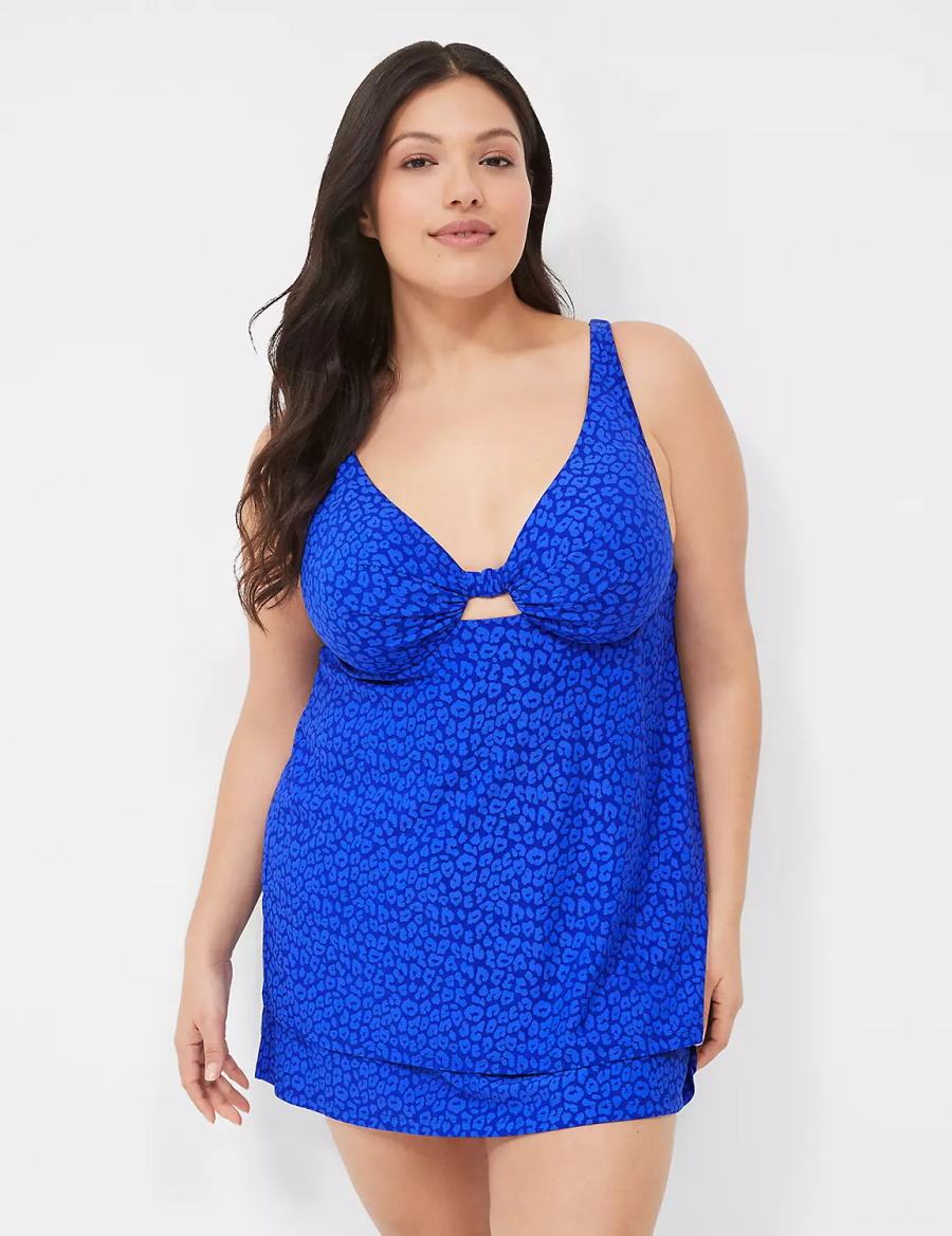 Lane Bryant Underwire Knot-Front Tankini Women Bikini Top Dark Blue | WGK8363WE