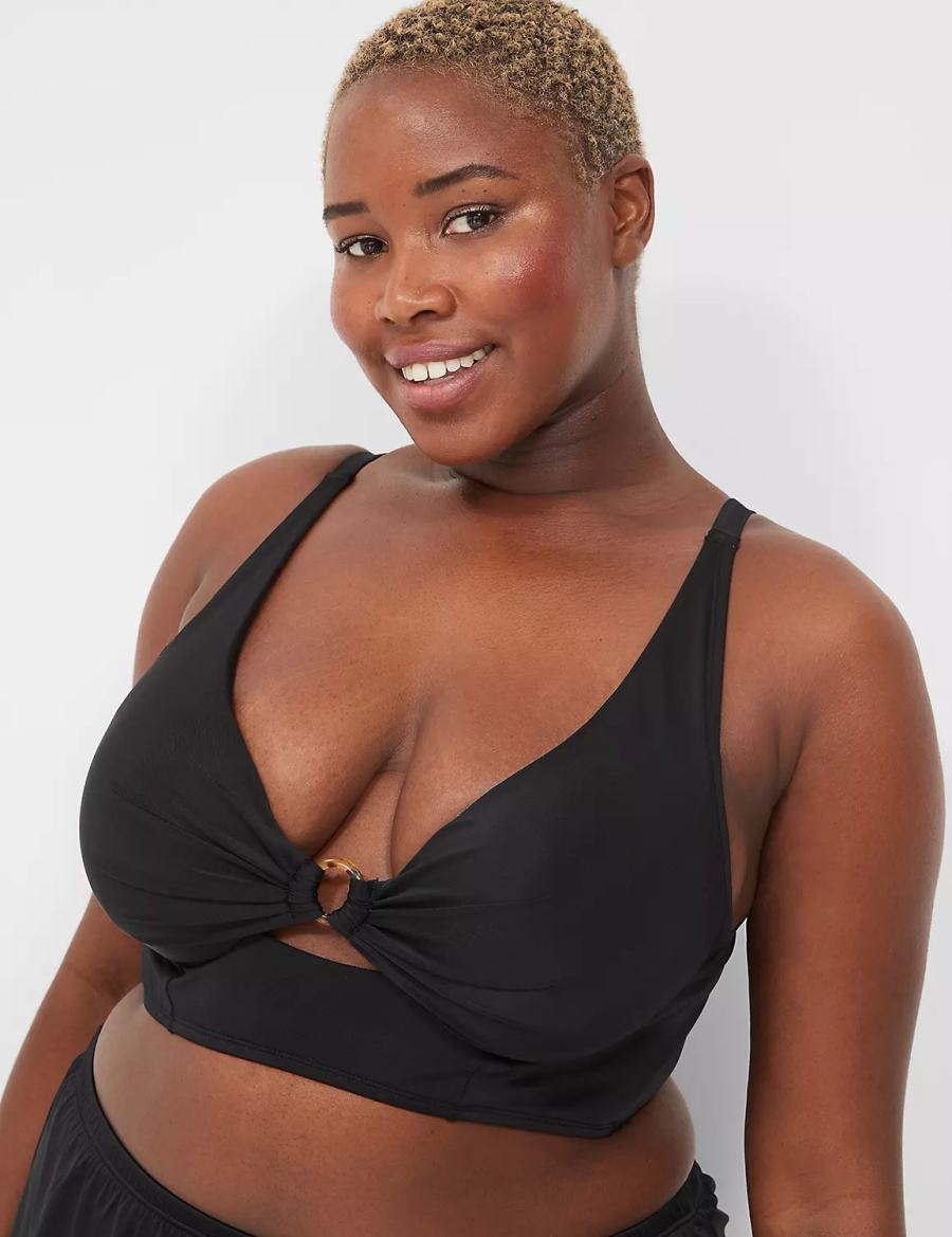 Lane Bryant Underwire Longline O-Ring Women Bikini Top Black | UZL1762QR