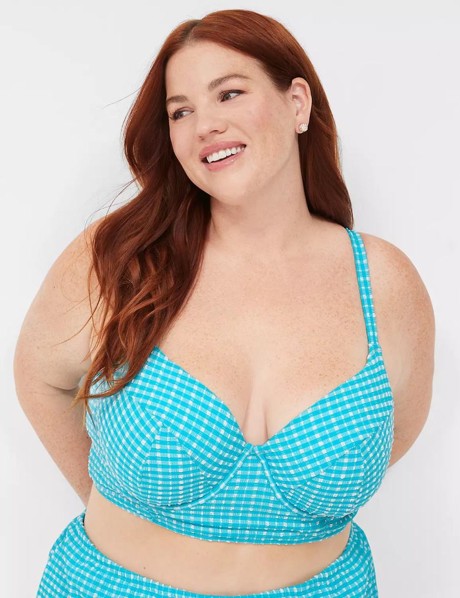 Lane Bryant Underwire Longline Women Bikini Top Blue White | RLQ9020VA