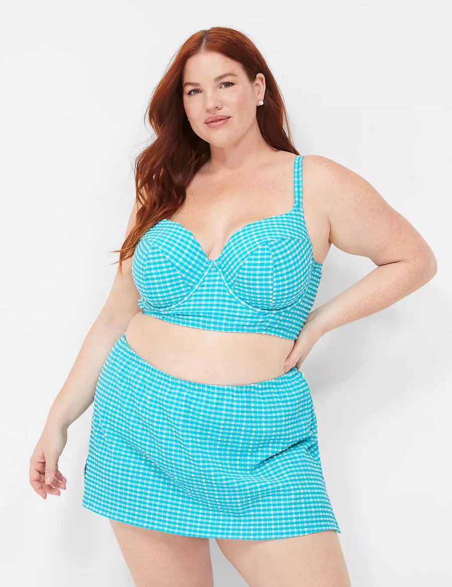 Lane Bryant Underwire Longline Women Bikini Top Blue White | RLQ9020VA