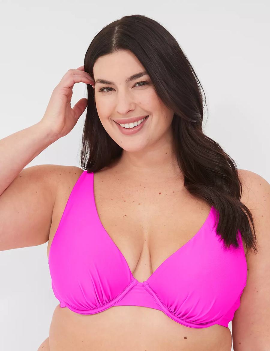 Lane Bryant Underwire Plunge Women Bikini Top Pink | DCL3497KH