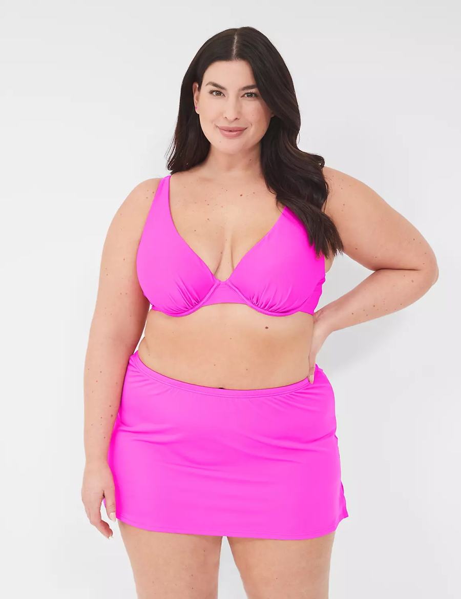 Lane Bryant Underwire Plunge Women Bikini Top Pink | DCL3497KH