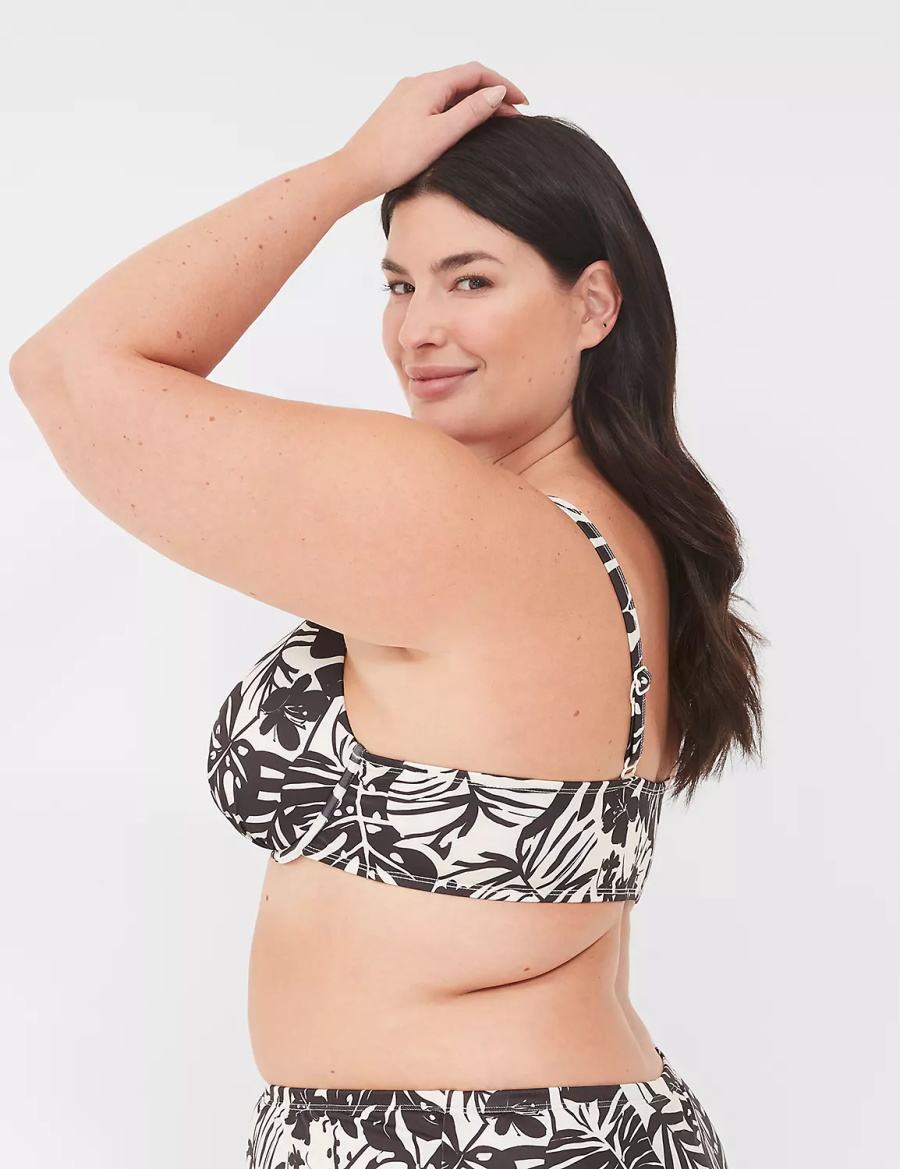 Lane Bryant Underwire Plunge Women Bikini Top White Black | LHM9256AW