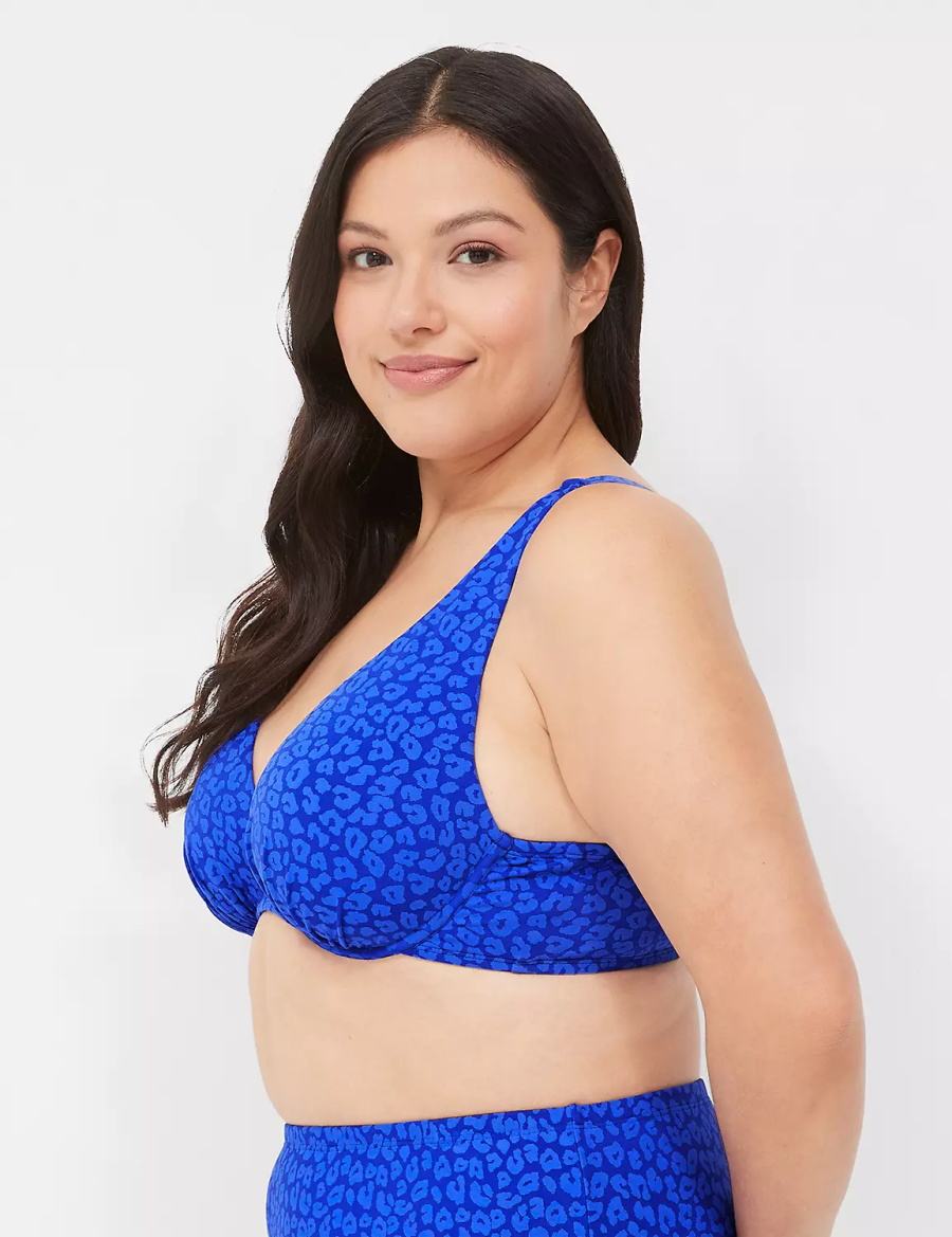 Lane Bryant Underwire Plunge Women Bikini Top Dark Blue | DPO1155OB