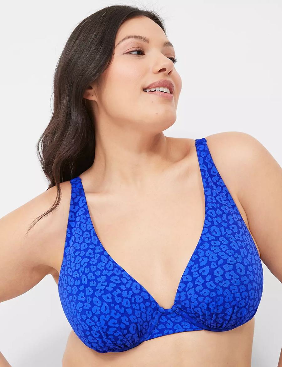 Lane Bryant Underwire Plunge Women Bikini Top Dark Blue | DPO1155OB