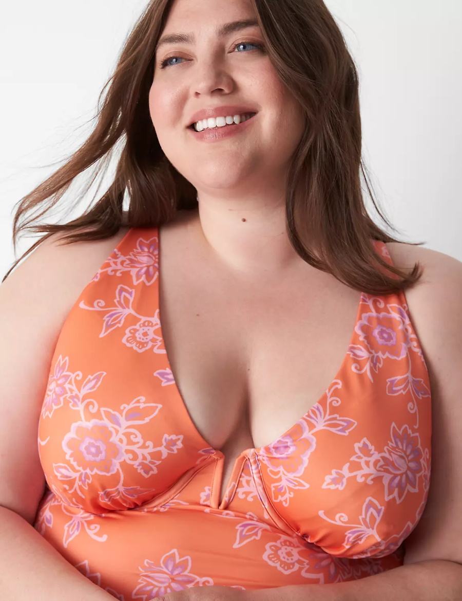 Lane Bryant Underwire V-Wire Swim Tankini Women Bikini Top Pink | VMF8349CL