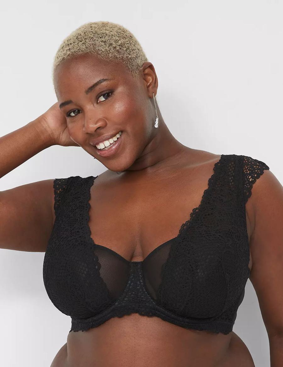 Lane Bryant Unlined Layered Cap-Sleeve Women Balconette Bra Black | WGK490CD