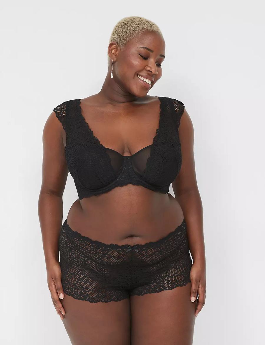 Lane Bryant Unlined Layered Cap-Sleeve Women Balconette Bra Black | WGK490CD