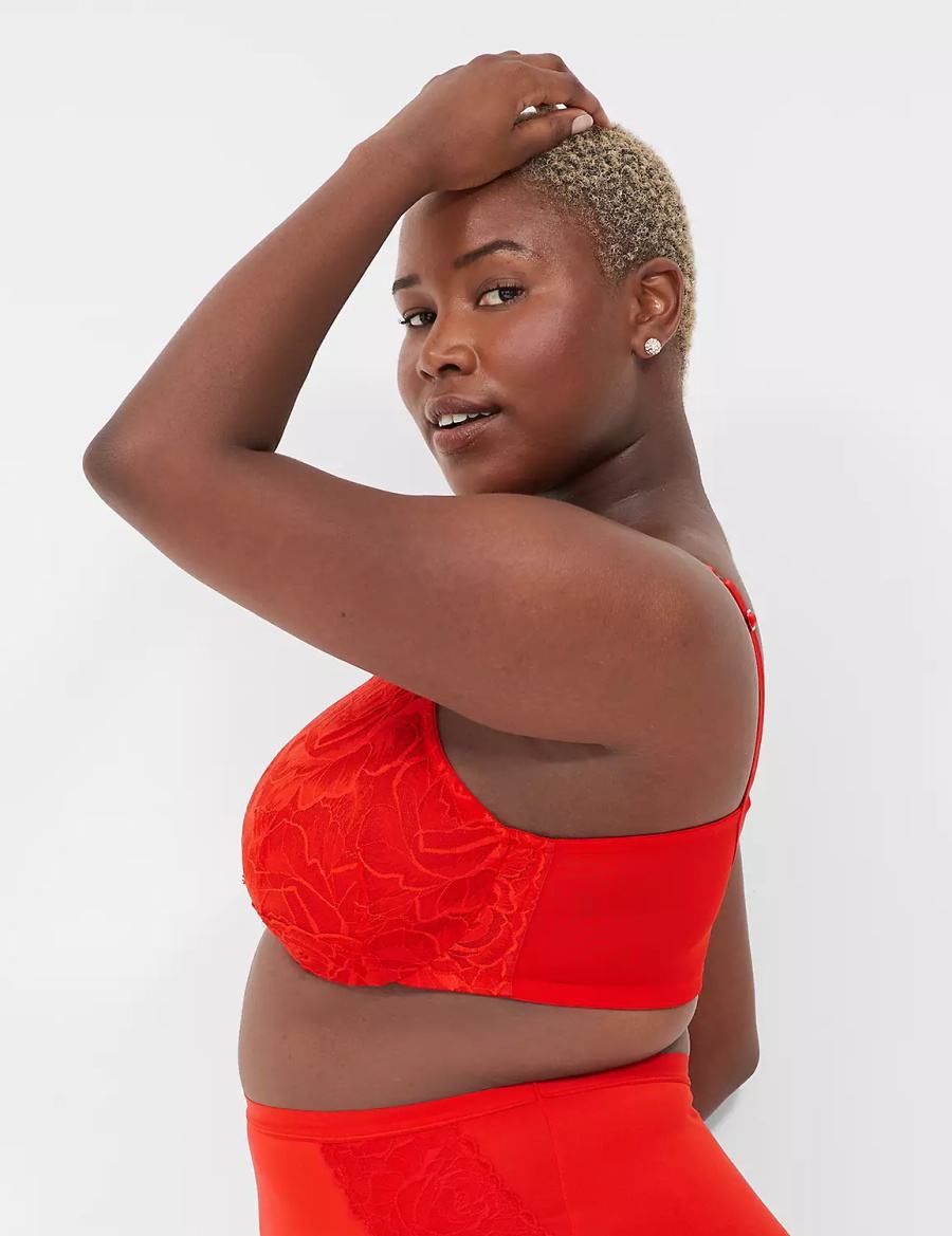 Lane Bryant Unlined with Lace Overlay Women Balconette Bra Red | WTD3383XR