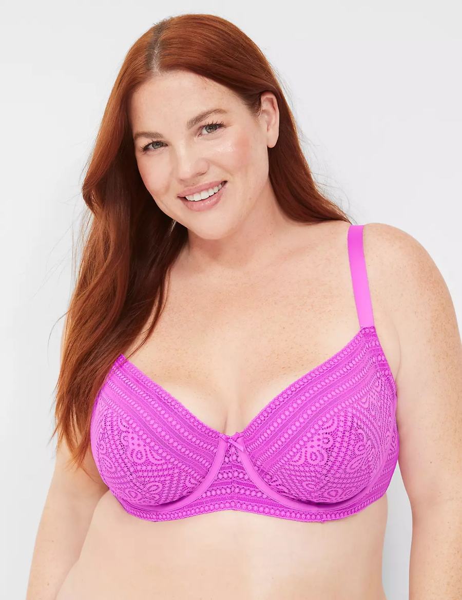 Lane Bryant Unlined with Lace Women Balconette Bra Light Purple | DKX3943VG