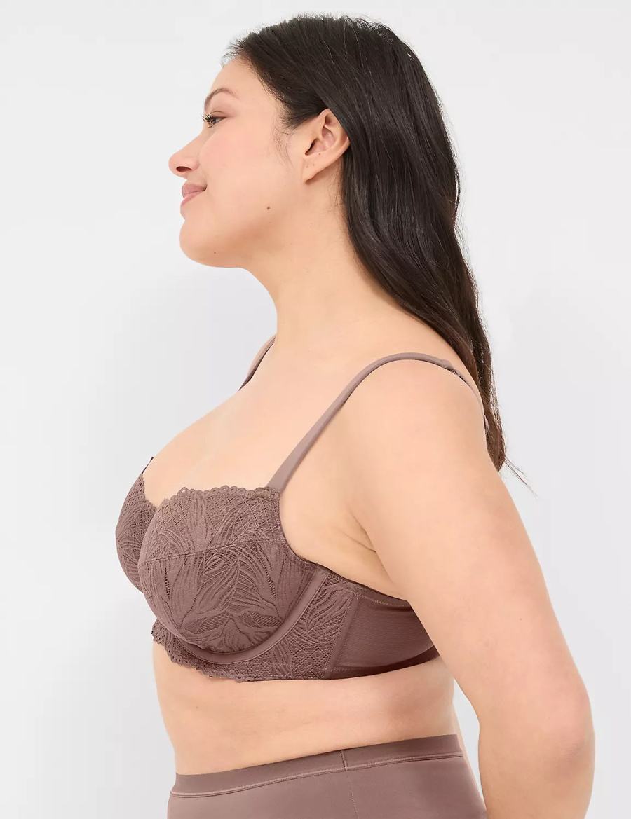 Lane Bryant Unlined with Lace Women Balconette Bra Deep Grey Brown | ZYK9053EJ