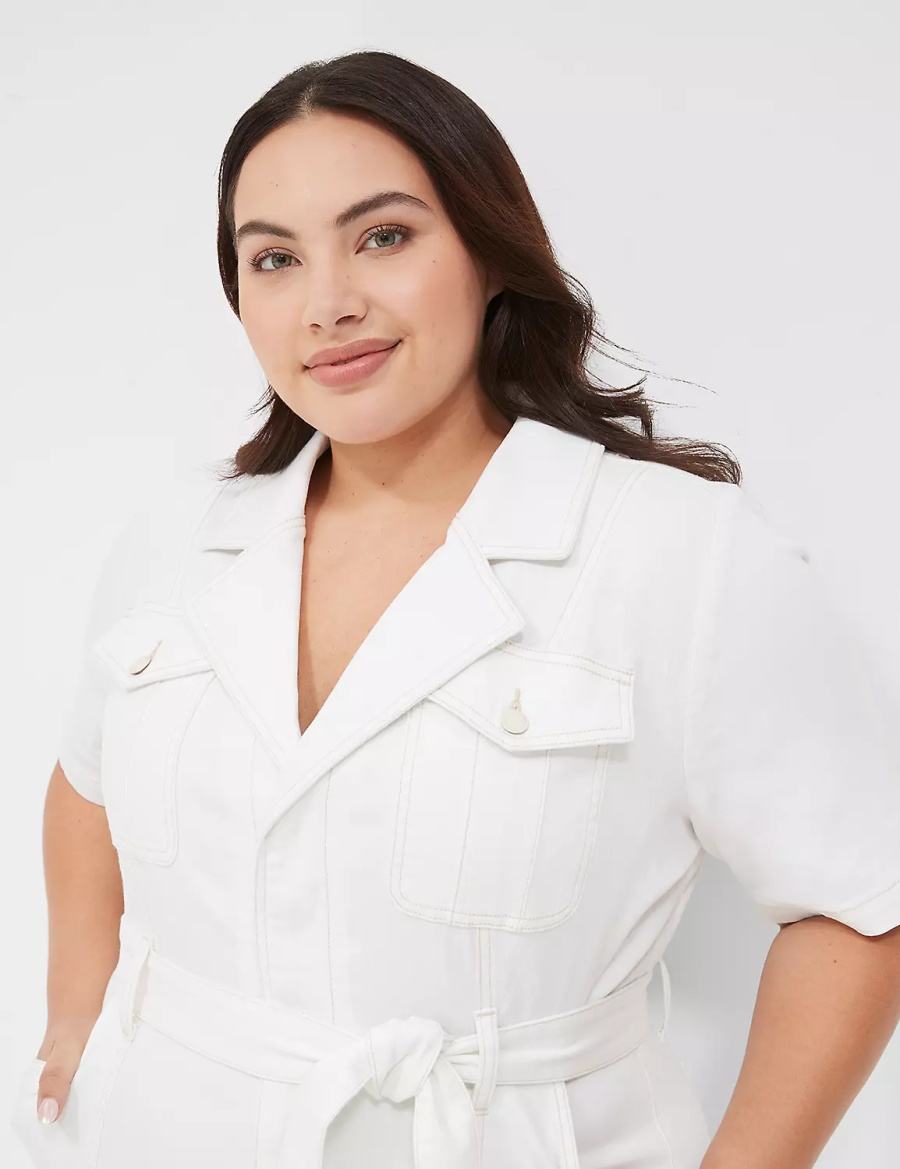 Lane Bryant Utility Straight Leg Denim Women Jumpsuit White | VDZ5441XZ