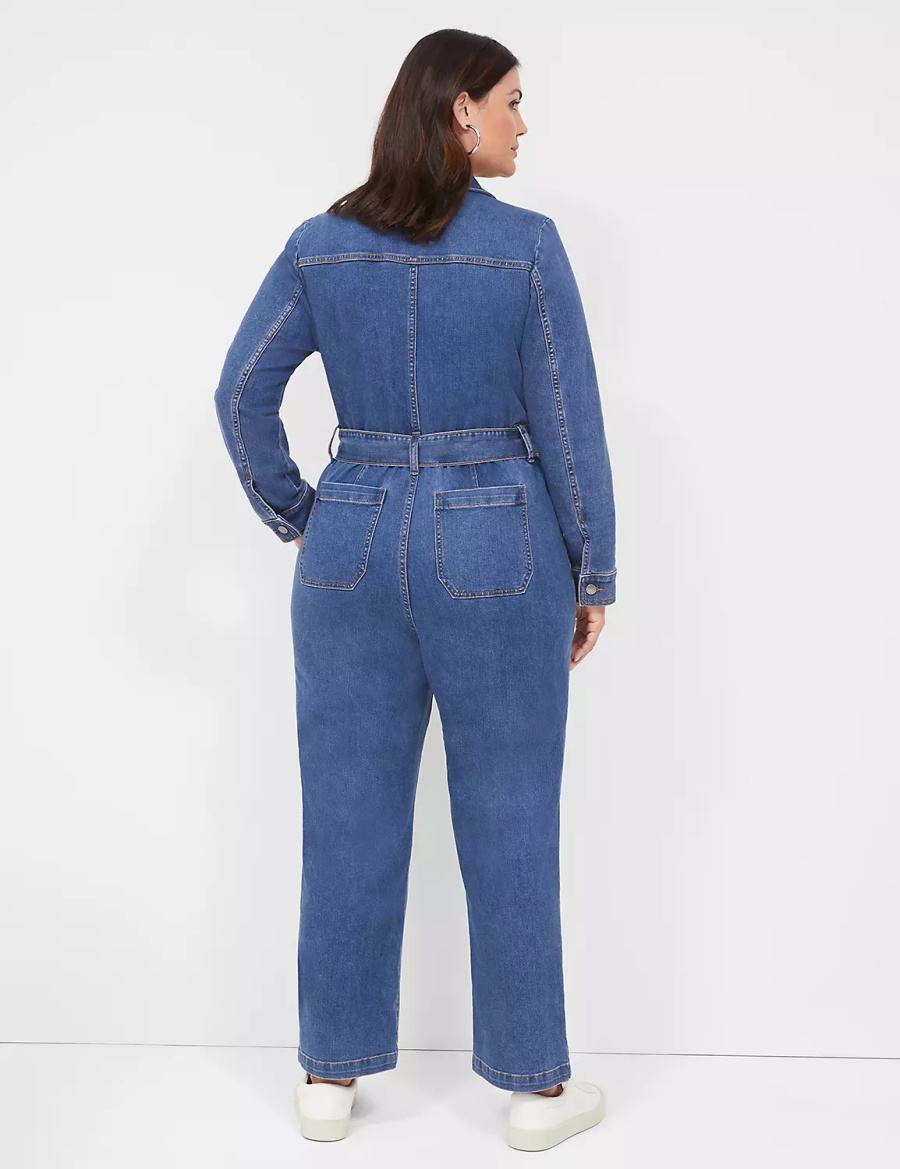 Lane Bryant Utility Straight Leg Denim Women Jumpsuit Blue | GAA2870BM