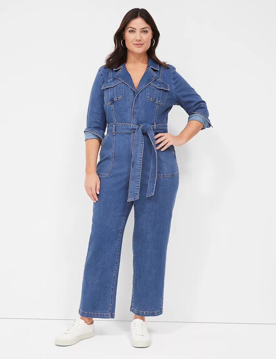 Lane Bryant Utility Straight Leg Denim Women Jumpsuit Blue | GAA2870BM