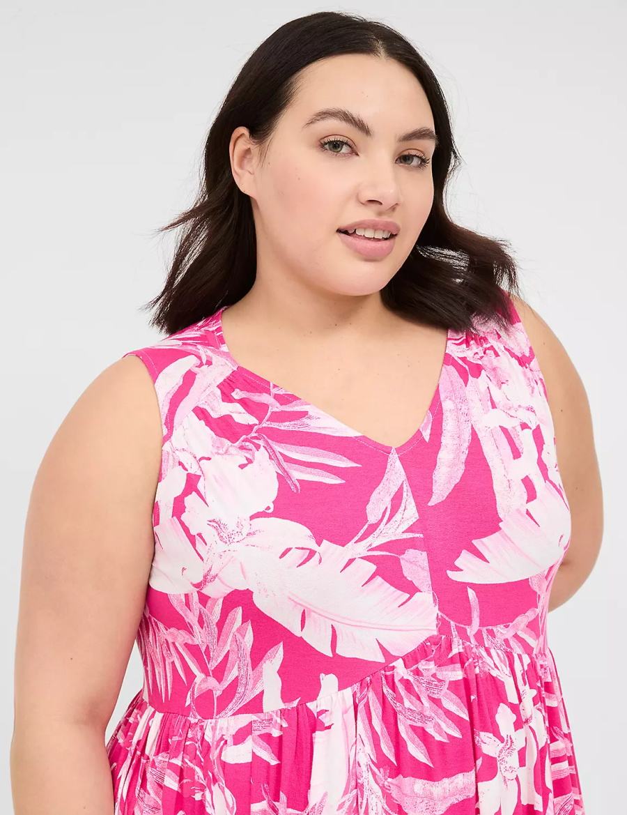 Lane Bryant V-Neck Easy Swing Women Casual Dress Pink | VGI141YC