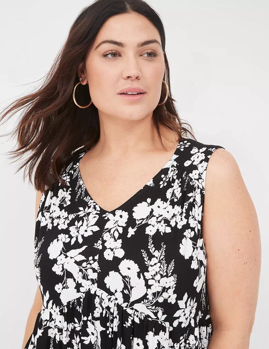 Lane Bryant V-Neck Easy Swing Women Casual Dress Black | UQG153HI