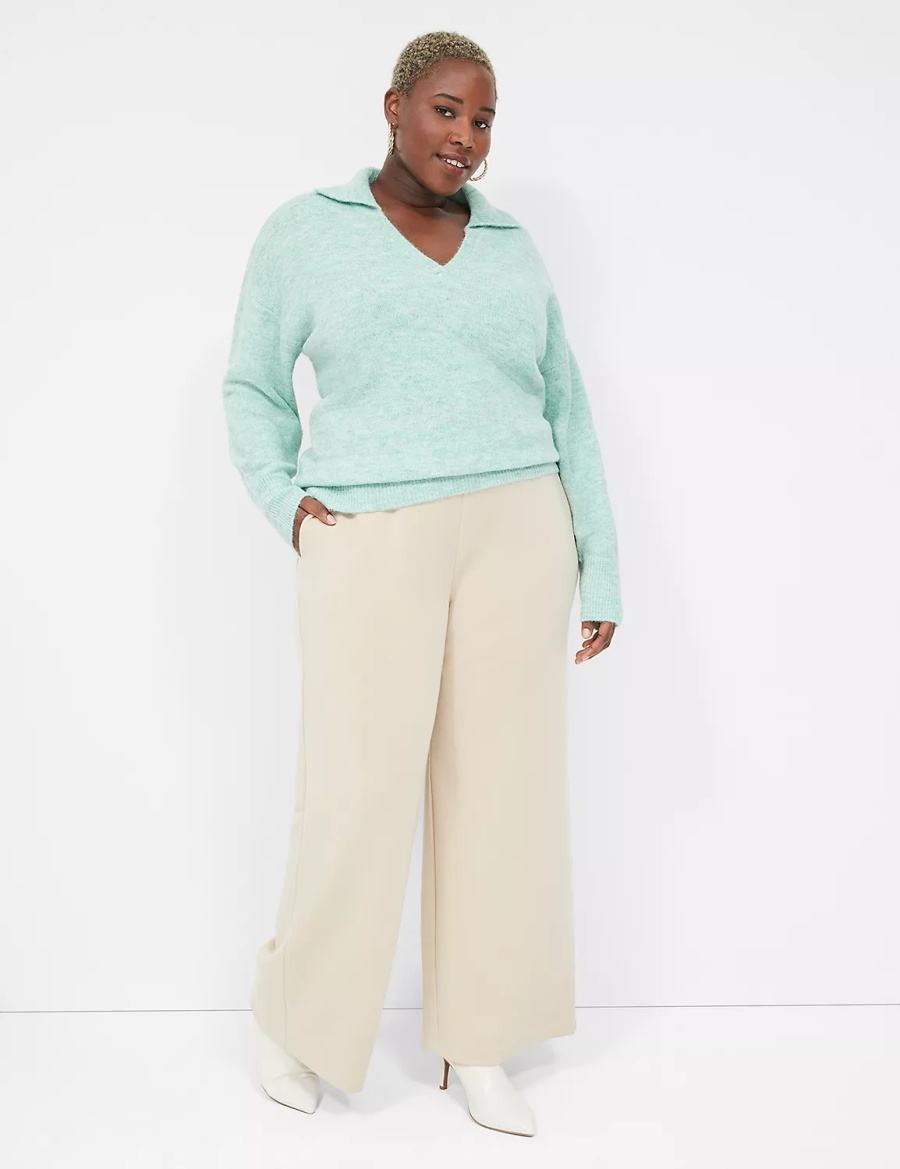 Lane Bryant V-Neck Polo Women Sweaters Light Green | FHW7875MY