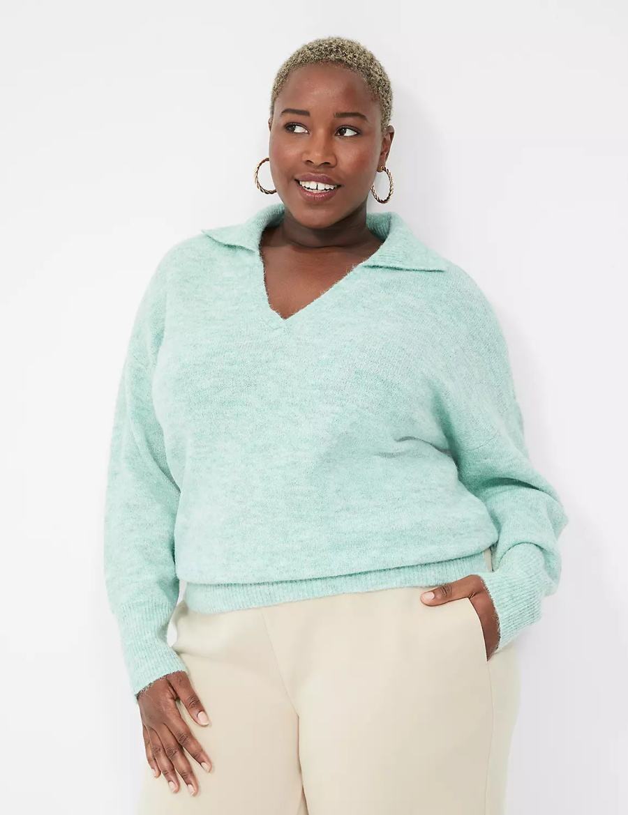 Lane Bryant V-Neck Polo Women Sweaters Light Green | FHW7875MY