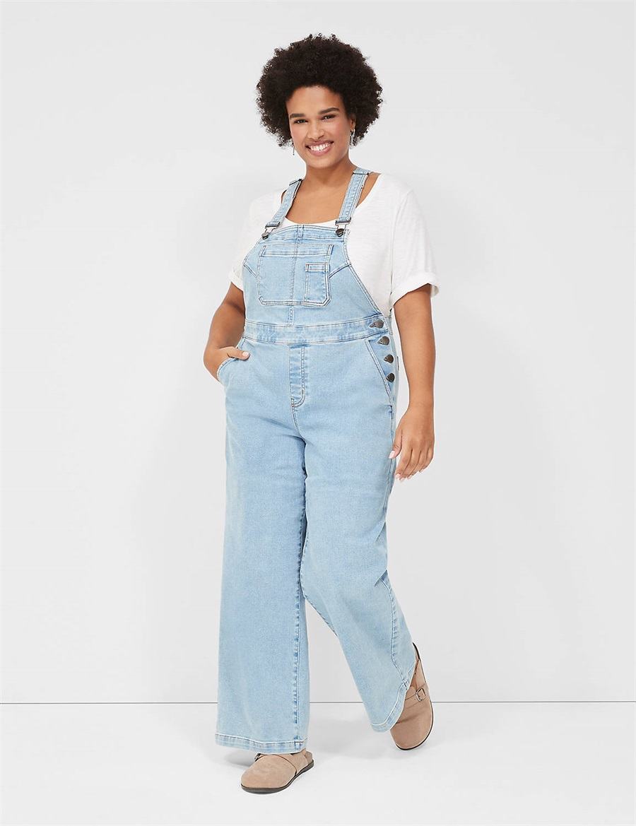 Lane Bryant Wide Leg Denim Women Overall Light Blue | RPF915UF