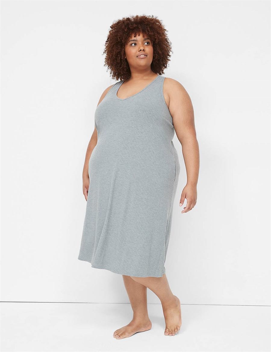 Lane Bryant Wide Rib High-Slit Midi Women Dress Grey | YEV237DO