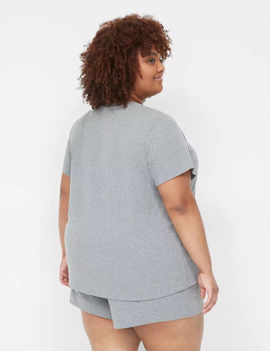 Lane Bryant Wide Rib Pocket V-Neck Tee Women T Shirts Grey | ZIH8769NK