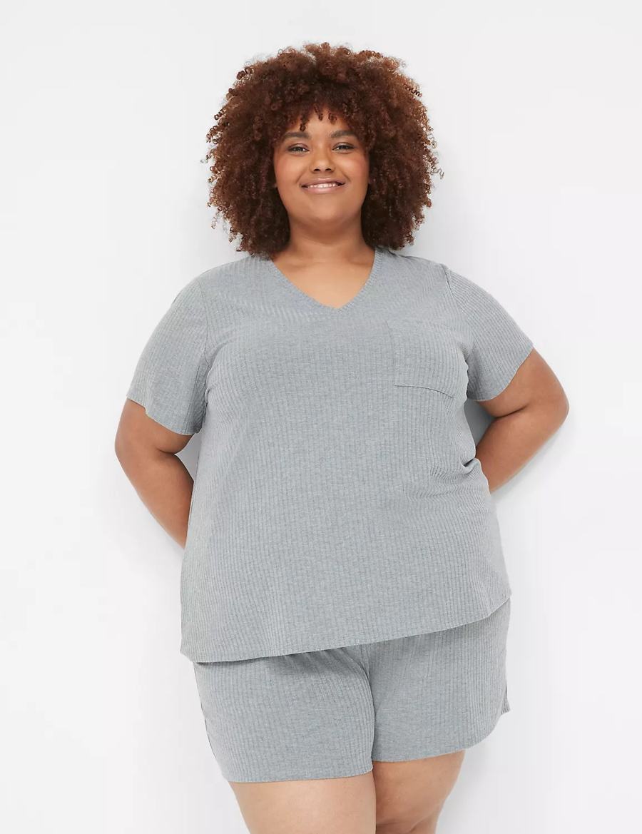 Lane Bryant Wide Rib Pocket V-Neck Tee Women T Shirts Grey | ZIH8769NK