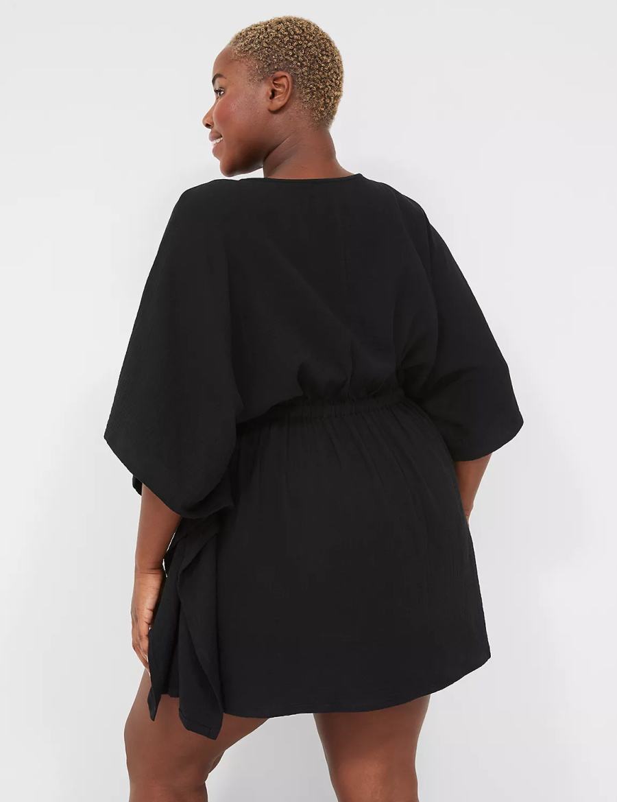 Lane Bryant Woven Crinkle Women Cover Ups Black | LGH2429HZ